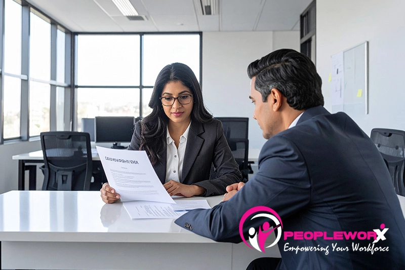 A small business owner or operations leader reviewing employee handbook or policy doc