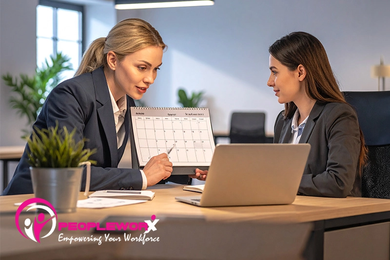 Manager and employee reviewing a shared calendar